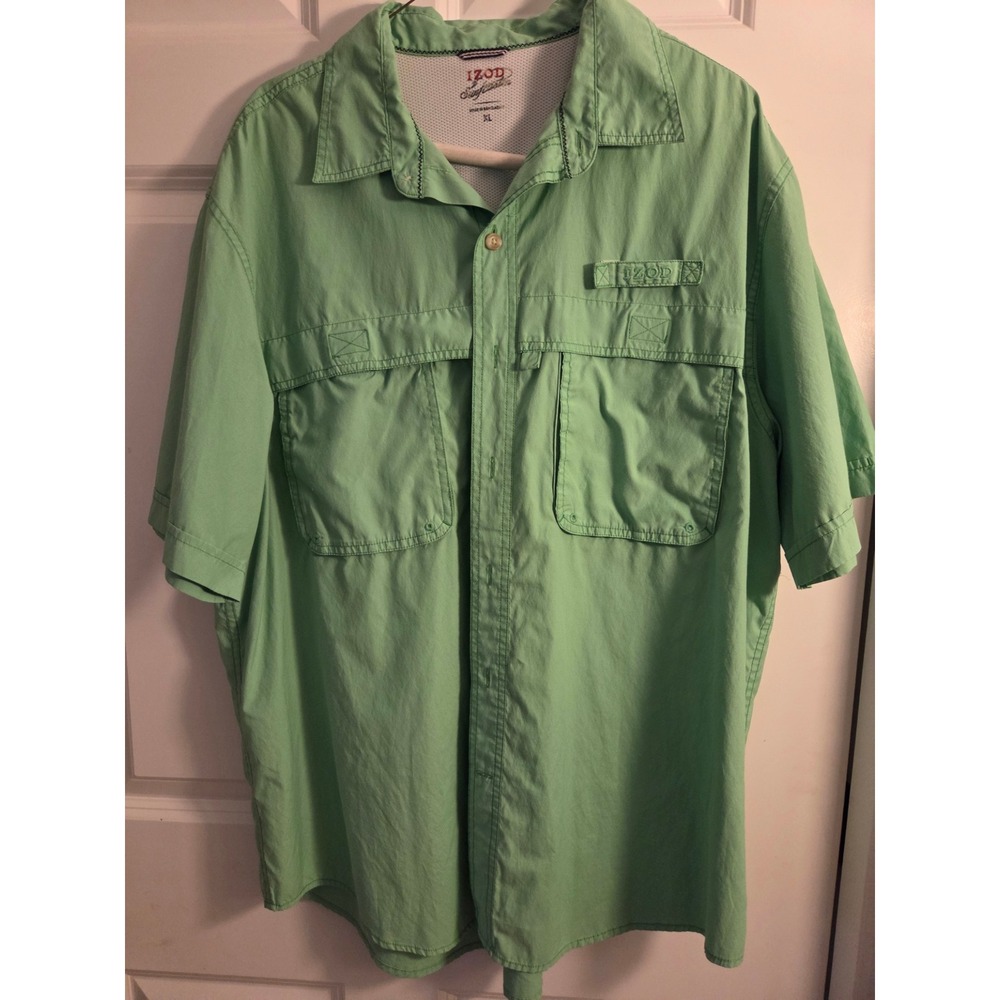 IZOD Sportswear Mens XL Short Sleeve Button Up Shirt Vented Fishing Outdoor